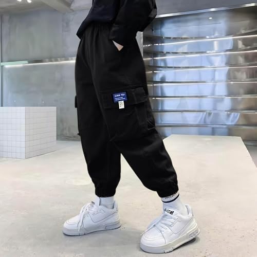 Boy's Baggy Cargo Pants Elastic Waist Casual Loose Tapered Joggers Lightweight Sport Workout Hiking Outdoor Sweatpant2