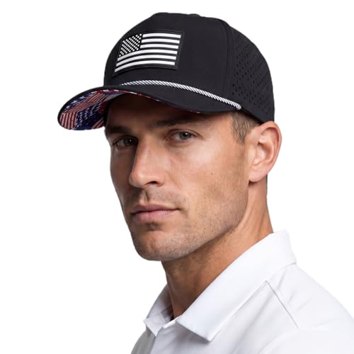 Image of TOP-EX Men's Cooling Golf Hat, Big Heads Tactical USA Flag Waterproof Cap | Tactical American Flag Hat, XXL Large Size, Water & Stain Resistant, UPF50+ UV Protection, Laser Perforated Cooling Sweatband