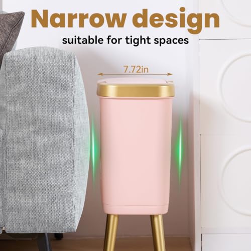 Image of Trash Can with Lid,Pink and Gold Garbage Can Bathroom,4 Gal,Slim