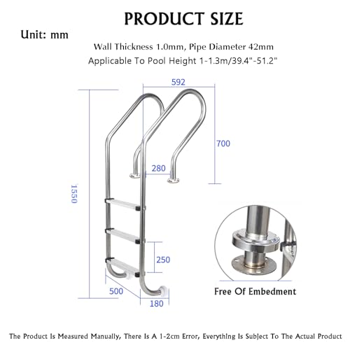 Escalera para piscina con barandales y 3 peldaños de acero inoxidable miniatura 2