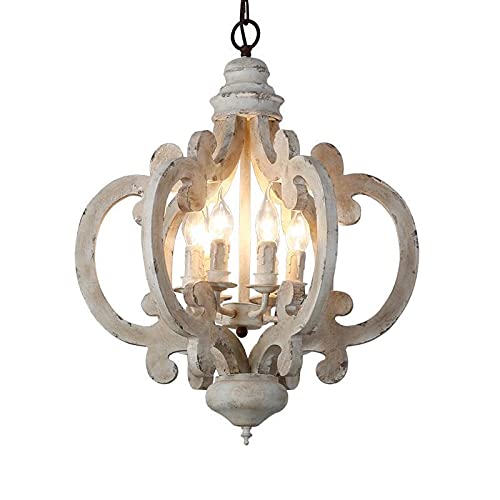 LYMSXAZOU Rustic Farmhouse Wooden Chandelier with Candle Lights for Dining Room and Kitchen Island