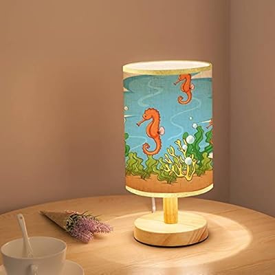 Minimalist Bedside Table Lamp Scene with Seahorses Swimming Underwater Wood Nightstand Lamp Bedside Desk Lamp Wood Base… 41Dvnc2Xk3L. SS400