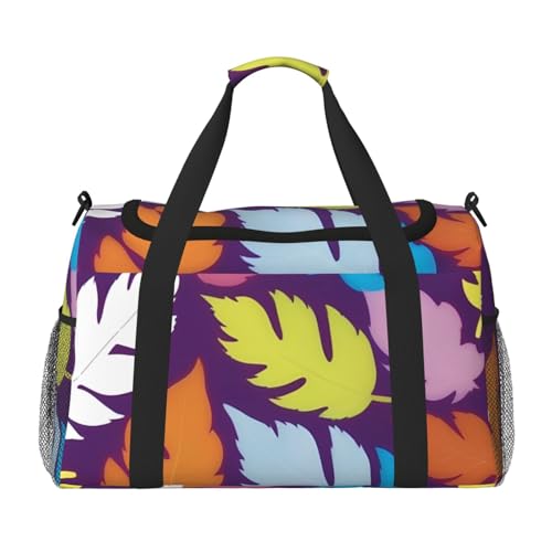 Bright Colorful Weed Print Foldable Carry On Tote Large Capacity Hand Carry Bag for Airplane Weekend Getaways