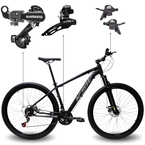 Bicicleta Aro 29 KSW XLT 100 21 Marchas Shimano Quadro Alumínio Freio Hidráulico MTB (Preto Prata, 17)