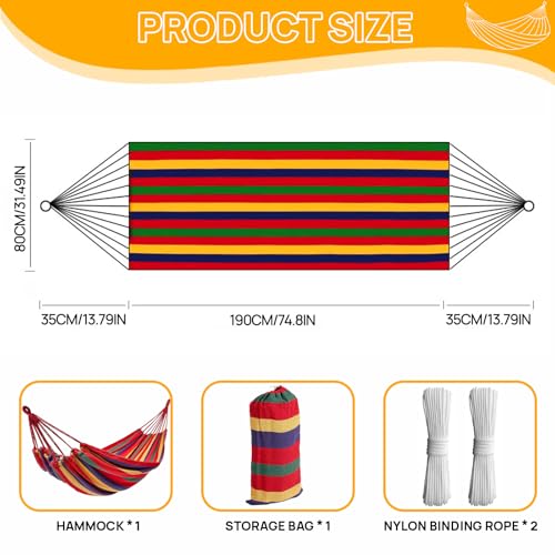 Hängematte Outdoor, Hängematte, Camping Hammock, Tragbar Und Atmungsaktiv Mit Einer Tragfähigkeit Von 200kg Mit Riemen + Aufbewahrungstasche Für Garten,Indoor,Balkon,Terrasse,Camping(Bunt) – Bild 3