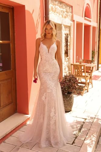Mermaid Wedding Dresses for Bride Lace Appliques Backless Summer Beach Bridal Gowns with Train 20252