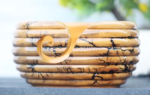 Image of Wooden Yarn Bowl for Knitting, Handmade Knitting Wool Storage Basket, Yarn Holder Storage Bowl for Prevent Slipping, Perfect Yarn Bowl for Crocheting (Large)