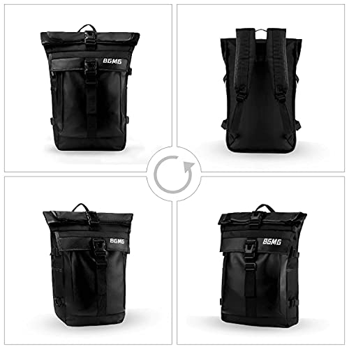 BBD RollTop Rugzak voor dames en heren, 15,6 inch laptoprugzak van PU en Oxford, waterdichte schoolrugzak, dagrugzak voor universiteit, vrije tijd, sport, reizen, zwart. 31, - Image 5