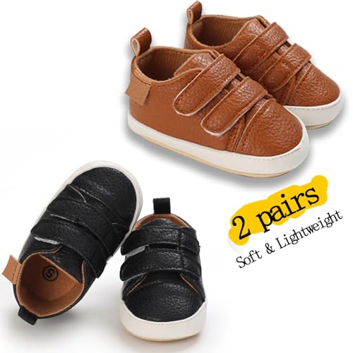 2Pairs Baby Shoes,Boys Girls Non-Slip Rubber Sole Sneakers,Unisex Infant Soft Lightweight First Walking Crib Shoes4