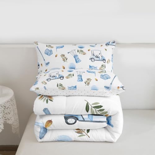Image of Feelyou Golf Comforter Set King Size Leaves Bedding Set for Kids Boys Girls Sports Golfing Theme Duvet Quilt Bedroom Decor Microfiber 3 Pcs with 2 Pillow Cases