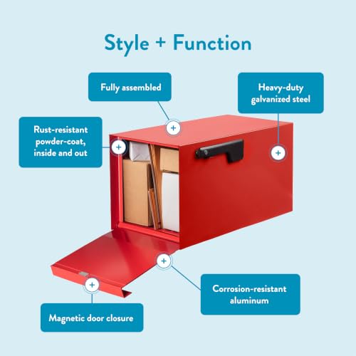 Image of Architectural Mailboxes MailMax Post Mount Mailbox, Red, Large | Modern galvanized steel and aluminum build with rust-resistant powder-coat finish and a magnetic door closure. USPS approved.