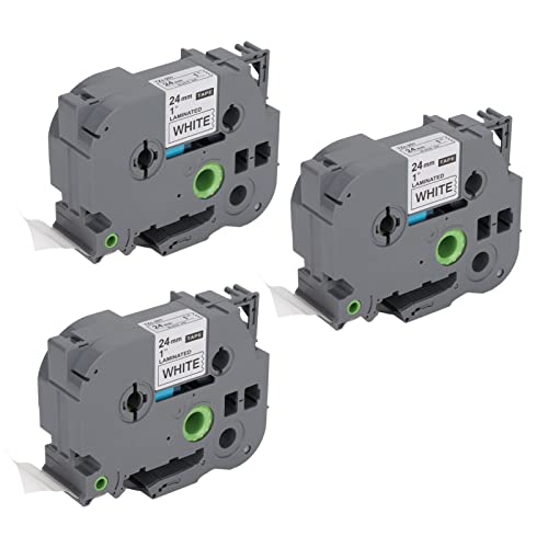 ���x�����[�J�[�p�e�[�v 24mm×8m �u���b�N on �z���C�g�ATZe 651 �����p���t�B�� PT-E100 PT-D210�p�A�C���N���ψ�ɐ��ݍ��ރX�}�[�g�Z���V���O�h�����x���e�[�v�ŋ��͂Ȑڒ��� (3����z���C�g�{�b�N�X)