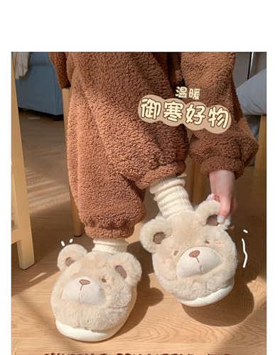 Women's Fuzzy Bear Animal Soft House Slippers Kawaii Slippers for Women Cute Plush Furry Warm Fluffy Home Shoes3