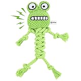 Qonline Green Frog Dog Toy, Stuffed Dog Toy, Cute Plush Head Squeaker Toy, Dog Rope Toy,Fetch and Tu