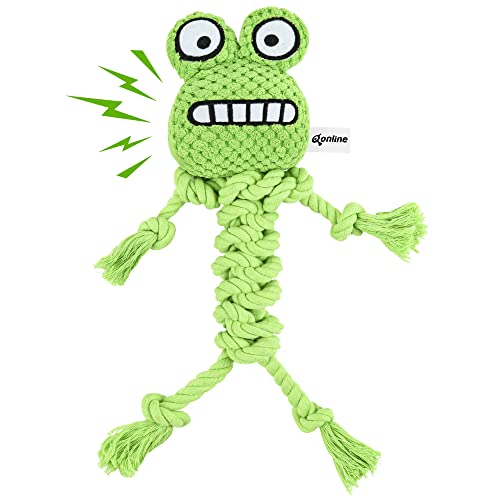 Qonline Green Frog Dog Toy, Stuffed Dog Toy, Cute Plush Head Squeaker Toy, Dog Rope Toy,Fetch And Tug Toy For Small Medium Dogs,Green #TOP27