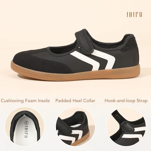 Image of IDIFU Mary Jane Sneakers for Women Retro Fashion Casual Ballet Flats | Lightweight Memory Foam Insole Non-Slip Hook and Loop Spring Tennis Walking Shoes