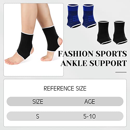 Image of Haysandy 4 Pieces / 2 Pair Kids Ankle Support Brace Elastic Kids Compression Socks Knitted Ankle Sleeve for Jogging Running Fitness(Black, Dark Blue,5-10 Years)