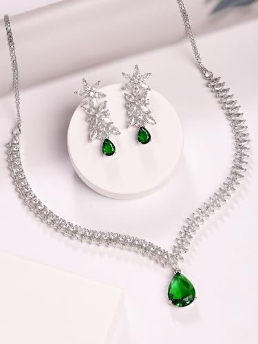 Image of Karatcart Elegant Silver Plated Blue American Diamond Necklace Set for Women