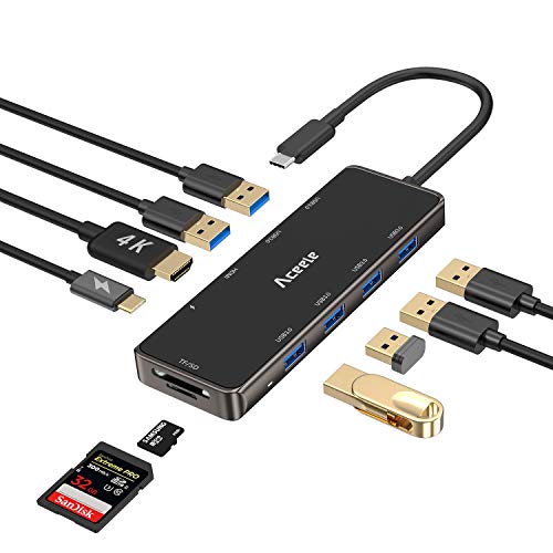 Aceele 10 in 1 Hub USB C Con 6 Porte USB 3.0, HDMI 4K,Porta Tipo C PD, Lettori di schede SD e TF, per Ipad Pro 2020 MacBook PRO Surface Go e Samsung S10 Huawei P20 ECC