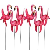 Fun Express Mini Pink Flamingos Yard Ornaments Set of 6 - Wind Spinners Outdoor with Twirling Wings | Flamingo Decor Gifts for Women | Tropical Luau Pool Garden Party Decorations for Lawn & Patio