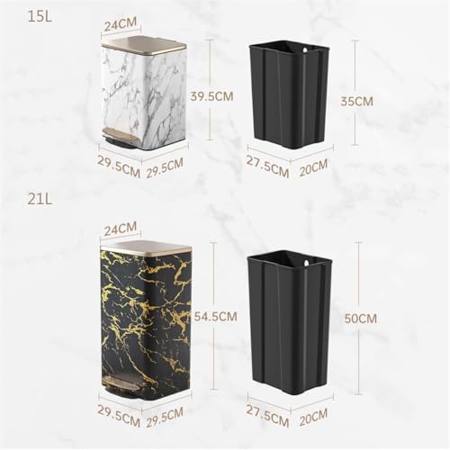 Caneca de basura de acero inoxidable con patrón mármol 15L miniatura 2