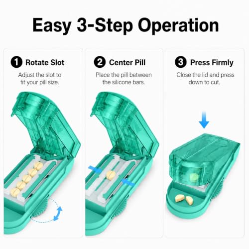 Image of ONE PIX Pill Cutter Splitter for Small and Tiny Pills, Multiple Pill Splitter with Centering Device & Hidden Blade, Adjustable Tablet Cutter for Large Pills, Seniors, Pets, Cyan