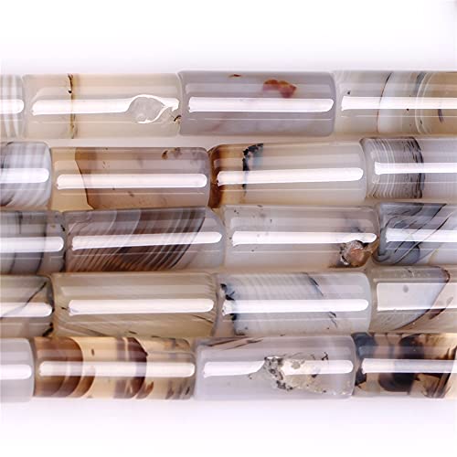 Joe Foreman 6X16Mm Gray Chalcedony Agate Beads Semi Precious Gemstone Column Loose Beads For Jewelry Making Diy Handmade Craft Supplies 15" #TOP1