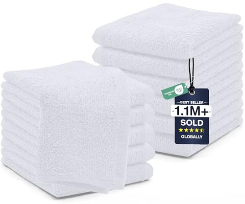 Image of DAN RIVER 12 Pack Wash Cloths for Showering [12x12] - 100% Cotton Washcloths Premium Quality Flannel Face Cloths for Bathroom, Highly Absorbent and Soft Feel Wash Clothes, White