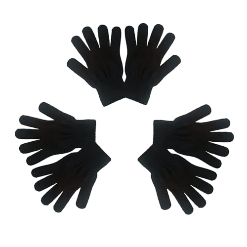 VABX-Purple 3 Pairs Magic Gloves Black Warm Winter Knitted Gloves for Kids 3-9 Boys Girls Cold Weather Gloves