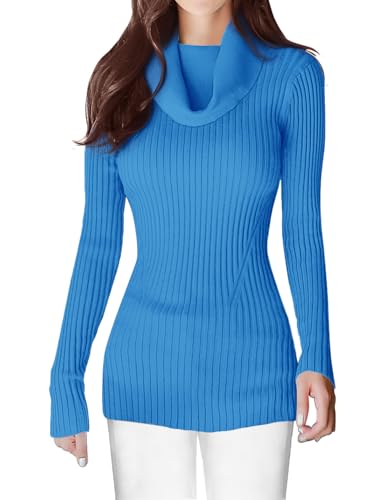 Image of v28 Women's Stretchable Cowl Neck Knit Long Sleeve Slim Fit Bodycon Sexy Sweater