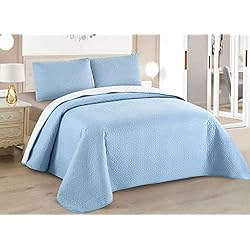 Tramas Colchas 180 Colcha Boutis para Primavera y Verano Bicolor Reversible Liso de Color Azul + 1 Funda Cojin 50x70 cm - Colcha Ligera Fina Entretiempo (Cama 90, 180x260cm)