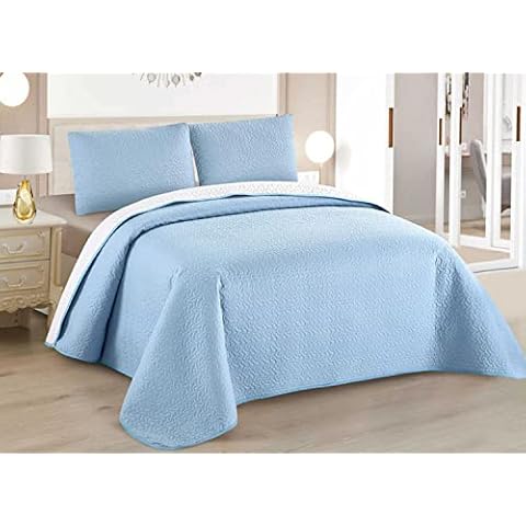 Couvre-lit Boutis pour Printemps et été Bicolore réversible uni + 2 Housse Cover