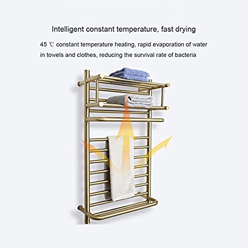 Towel Warmer, Heated Towel Warmer For Bathroom, Wall Mounted Hot Towel Racks With Top Shelf, Stainless Steel Heated Towel Drying Rack (Gold,Plug-In) #TOP1