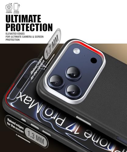 Image of WOW IMAGINE Back Cover for iPhone 17 Pro Max | Shockproof Tough Leather Texture Hard Mobile Case | Ultra Slim Non-Slip Grip | Inner Velvet Fabric | Metal Camera Ring - Black
