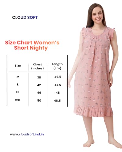 Image of Women's Viscose Blend Comfort Short Nighty with Side Pockets | Soft Printed Short Night Dress for Everyday Wear | Easy to Wear (CS5001)