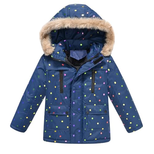 sfdgfhyf Girls Winter Coat Insulated Parka Jacket with Removable Hood Ski Snow Jacket Kids Polka Dots Thicken