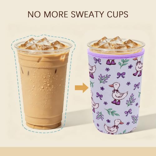 Image of Insulated Neoprene Cup Sleeve for Iced Coffee & Cold Soda - Reusable & Sweatproof, Keeps Drinks Cold Longer, Coffee Coolie for Hot & Iced Drinks (Silly Goose, Small: 16-18oz)