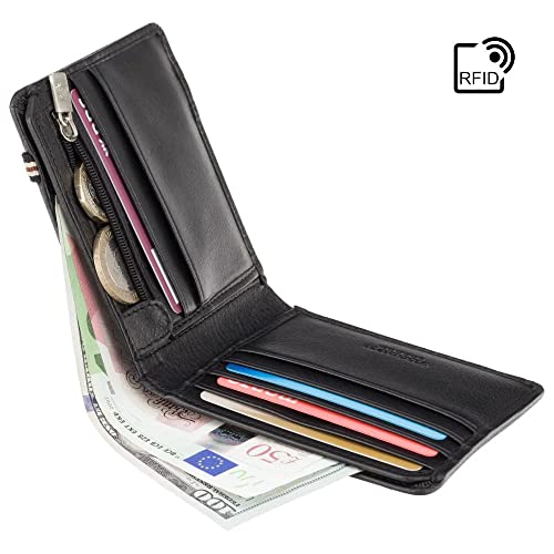 VISCONTI Segesta Elastic Closure Bi Fold Real Leather Tap and Go Slim Wallet Card Holder RFID4