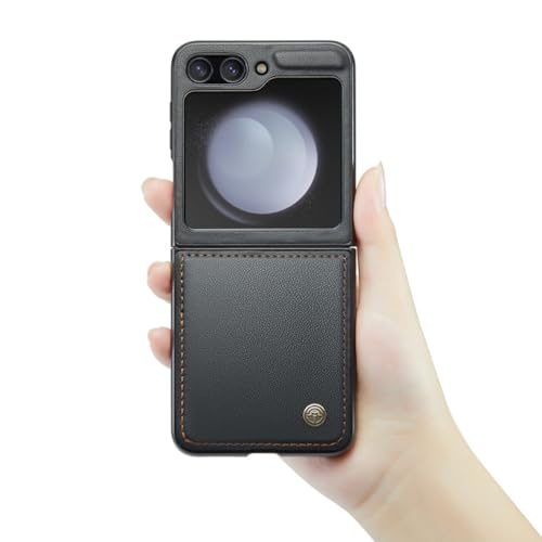 Coque Samsung Z Flip5 antichoc mince en cuir uni noir mat Flip 5 5G