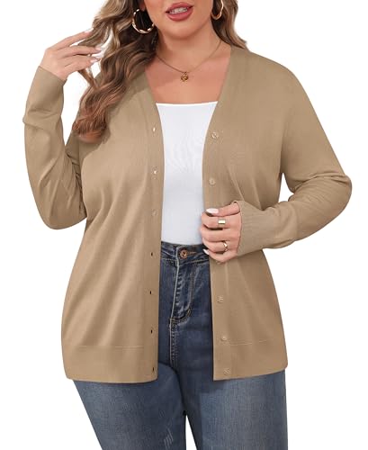 Image of TIANZHU Plus Size Cardigan for Women Button Open Front Long Sleeve V Neck Comfy Lightweight Sweaters XL-4XL