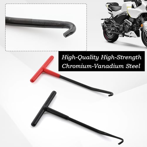 Exhaust Spring Puller Tool, 4 Pack Thick Exhaust Spring Puller Tool Motorcycle Exhaust Spring Hooks T Handle Spring Removal Tools with Rubber Coating, Snowmobile Accessories for Motorcycle Dirt Bike