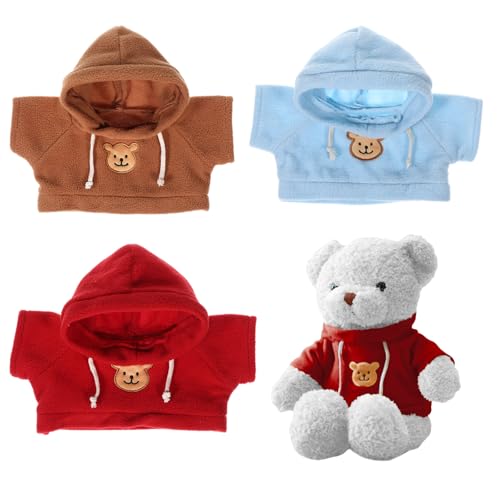 JIYIN 3 Pcs Build a Bear Clothes, 12-16 Inch Bear Hoodie Red Blue Brown Stuffed Animal Clothes Cute Cute Clothes Hat Kawaii Plush Clothes Bear Hoodie Sweater