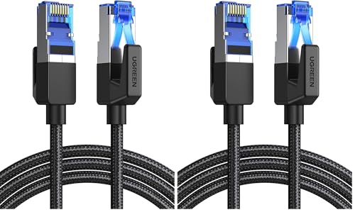 Image of UGREEN Cat 8 Ethernet Cable 3FT, High Speed Braided 40Gbps 2000Mhz Network Cord Cat8 RJ45 Shielded Indoor Heavy Duty LAN Cables Compatible with Gaming PC PS5 PS4 PS3 Xbox Modem Router 3FT (Pack of 2)