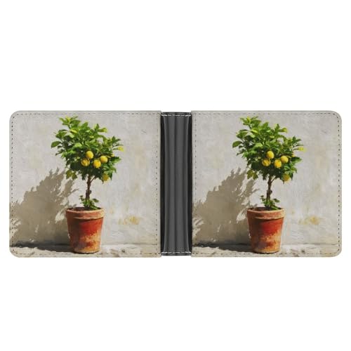 Lemon Tree in A Tall Pot Soft PU Leather Bifold Wallet, Coin Purse Credit Pass Case, Durable Card-Holder Slim Billfold for Men Woman Money Storage3