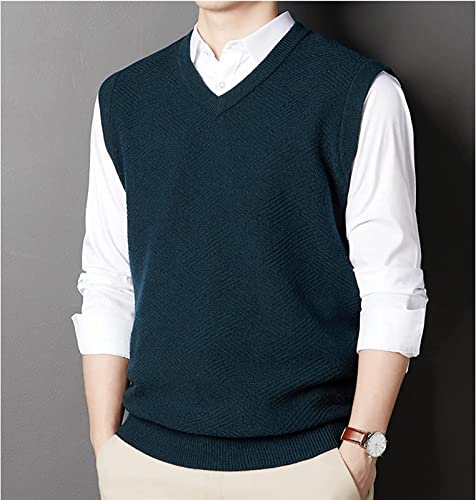 Men Blend Knitted Gilet Sweater V Neck Loose Casual Vest Sleeveless Business Jumper Autumn Winter Warm Waistcoat Knit Cardigan Top (Dark Green 3Xl) #TOP1