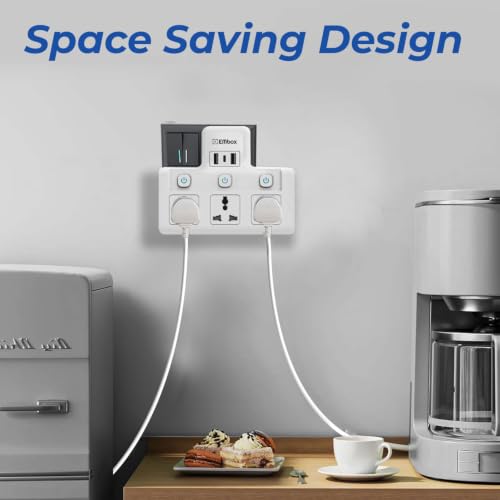 Image of EMBOX Multi Plug Adapter with Individual Switch| Cordless Extension Board with 3 Universal Sockets| Multiplug 1500W Super Saver