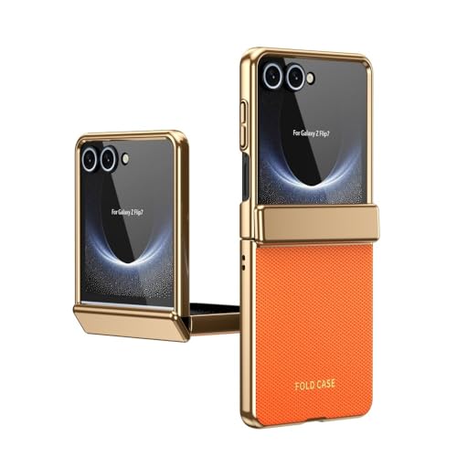 Étui Galaxy Z Flip 7 orange en cuir idéal pour vos déplacements