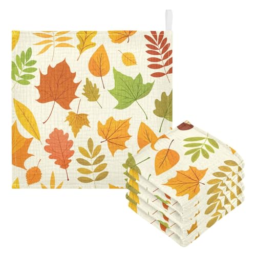 Kigai Colorful Autumn Leaves Baby Washcloths,5pcs Ultra Soft Absorbent Towel,Newborn Bath Face Towel, Natural Reusable Baby Wipes for Sensitive Skin, Baby Registry as Shower