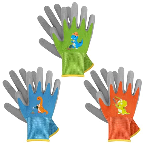 WAWSAM Kinder Arbeitshandschuhe 3 Paar Gartenhandschuhe für Kinder Latex...