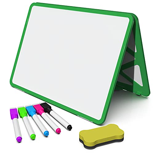 Trocken abwischbares Whiteboard, doppelseitiges kleines Whiteboard mit Halter, faltbare Tischplatte, Mini-Whiteboard für Kinder (Grün)